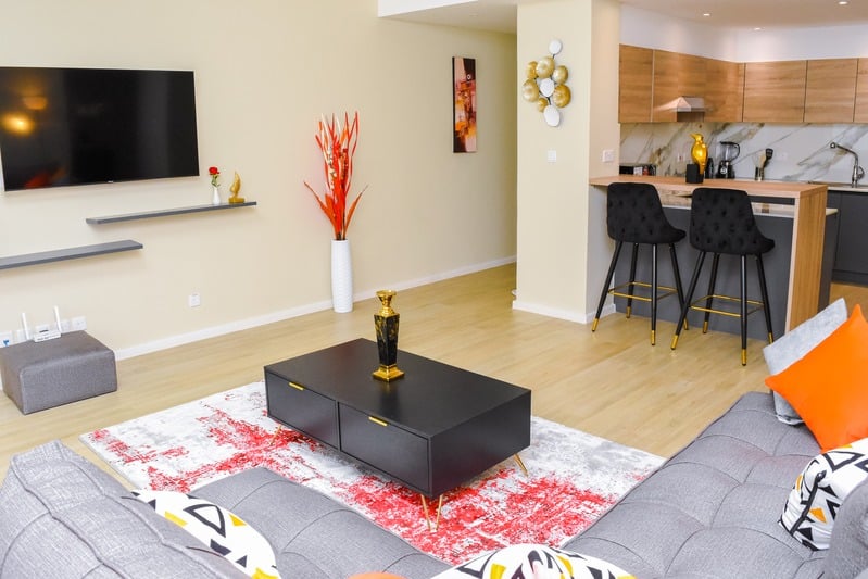 The Solara — the living room, entertainment wall
